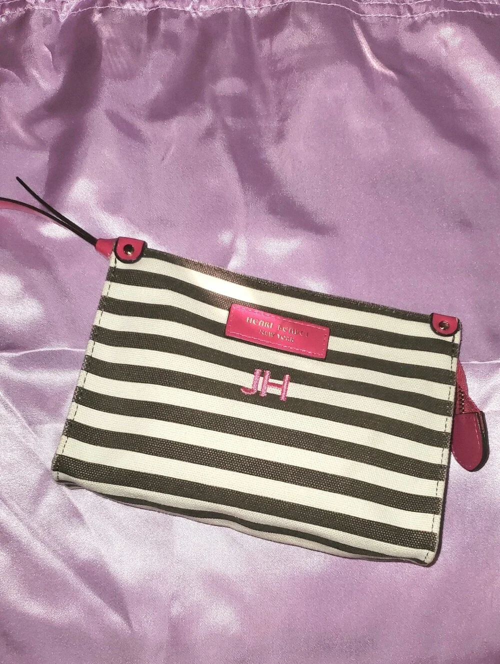 JL Initials - Henri Bendel Striped Canvas Cosmetic Bag
